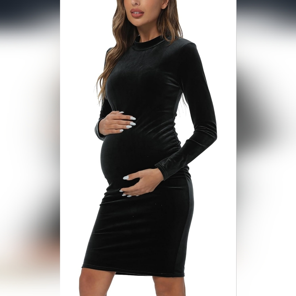 Turtleneck Velvet Maternity Dress